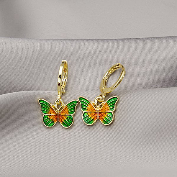 Orange Green Butterfly Stud Earrings Women Ear Accessory Jewelry Birthday Party - Ecart