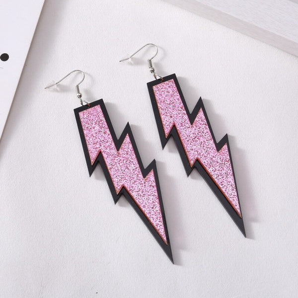 Baby Pink Glitter Lightning Acrylic Drop Earrings Women Girl Fashion Trendy - Ecart