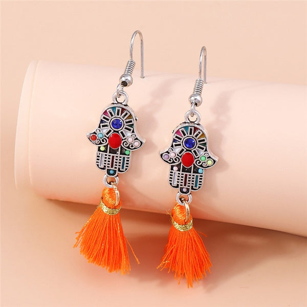 Hand Orange Tassel Drop Earrings Women Creativity Jewelry Cute Earring Girls - Ecart