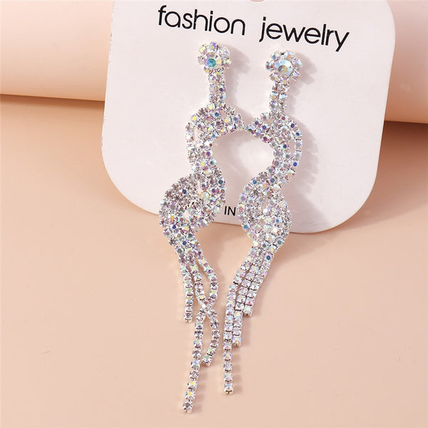 Long Rhinestone Wave Style Drop Dangle Earrings Trendy Women Fashion Earrings - Ecart