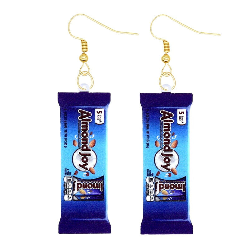 Almond Joy Candy Bag Funny Design Drop Earrings Women Charms Ear