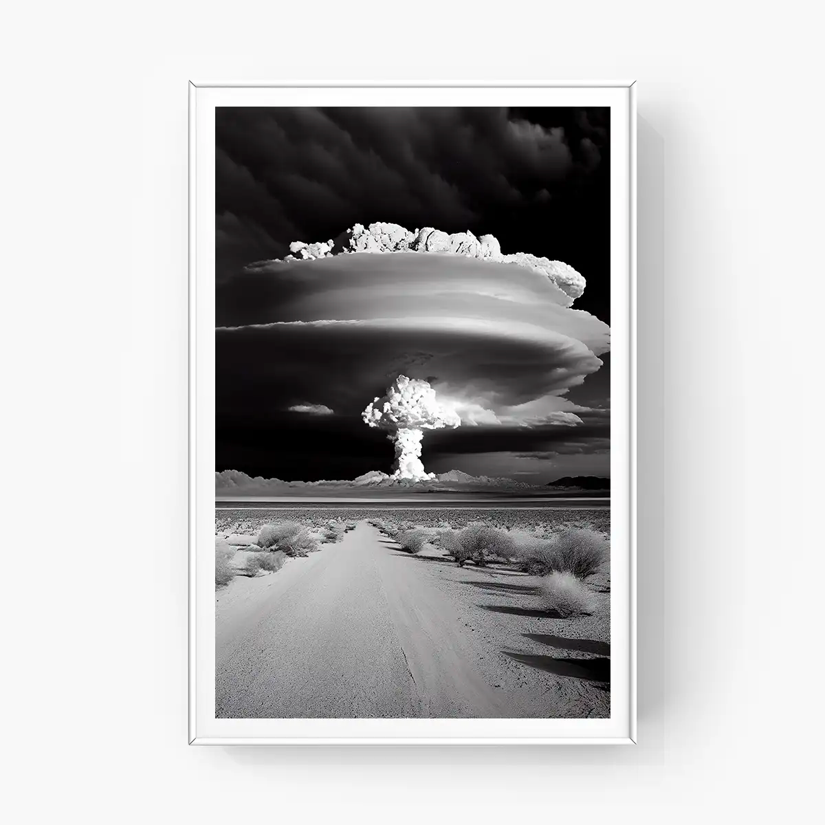 Nuclear bomb explosion duting a test poster