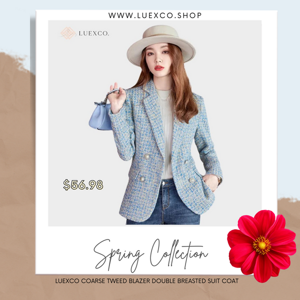 LUEXCO COARSE TWEED BLAZER DOUBLE BREASTED SUIT COAT