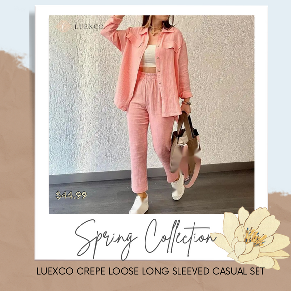 LUEXCO CREPE LOOSE LONG SLEEVED CASUAL SET