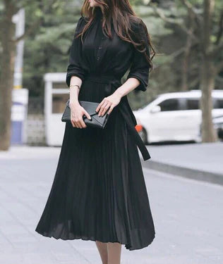 Luexco Long Sleeve Pleated Gown