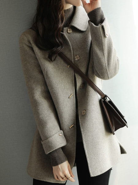 Luexco Women's Square Collar Bespoke Woolen Overcoat Posing