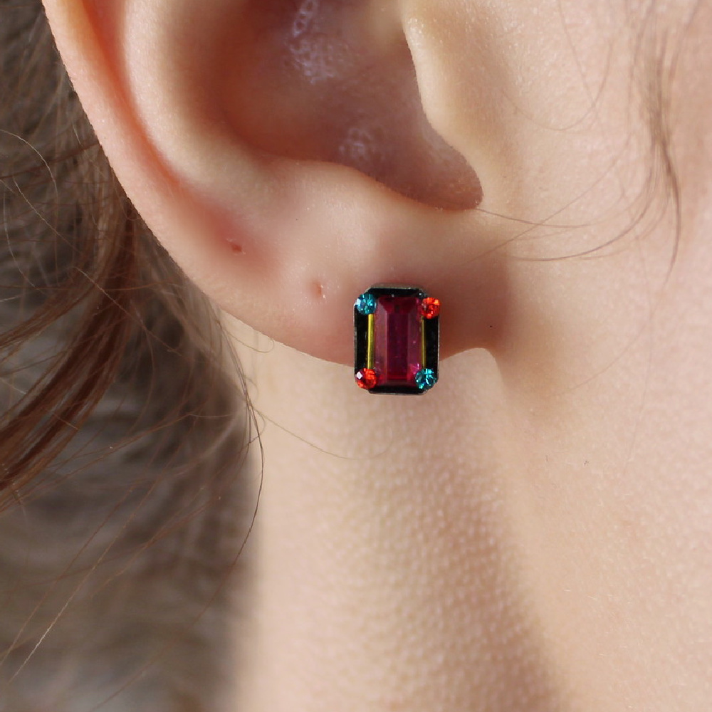 Magenta Rectangular Stud Earrings