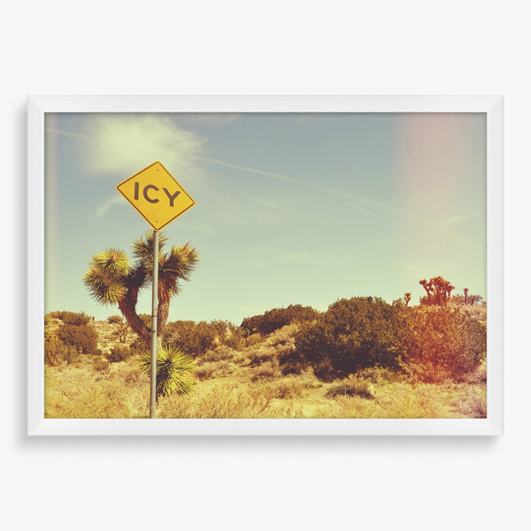 Large wall art featuring sign in desert photography. 