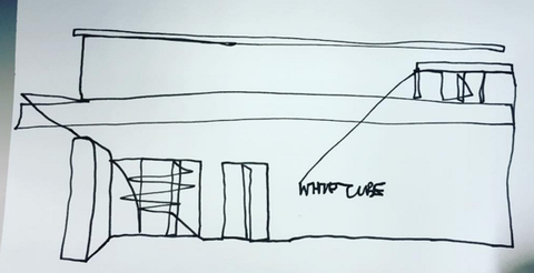 A single line drawing of the White Cube art gallery