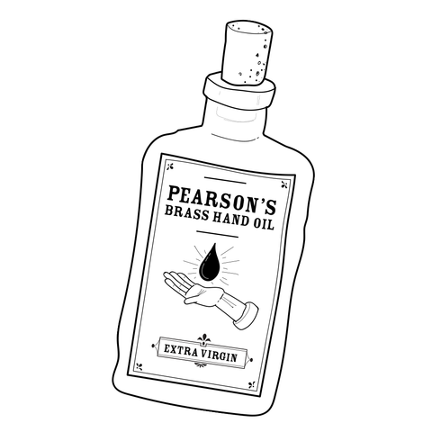 Line drawing of a bottle of Pearson's Brass Hand Oil