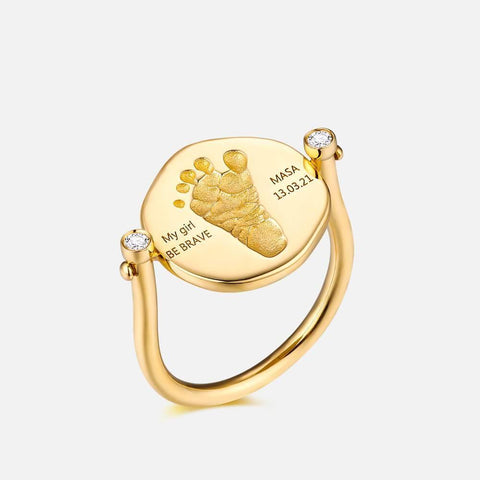 TDC™ 18K Gold Baby Personalized Custom Round Footprint Ring