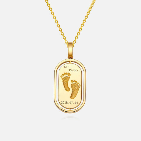 TDC™ 18K Gold Baby Custom Oval Handprints Footprint Necklace