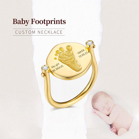 TDC™ 18K Gold Baby Personalized Custom Round Footprint Ring