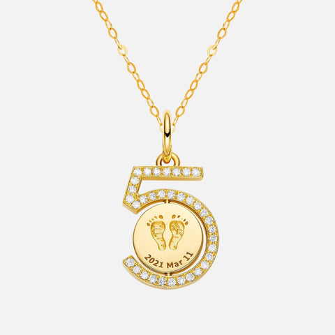 TDC™ 18K Gold Custom Baby Footprints May Diamond Necklace