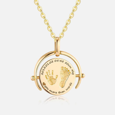 TDC™ 18K Gold Baby Engravable Half-Ring Handprints Footprint Necklace