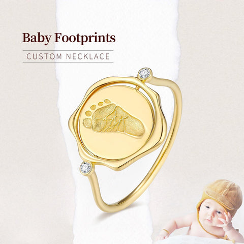 TDC™ 18K Gold Baby Engravable Seal Wax Footprint Ring