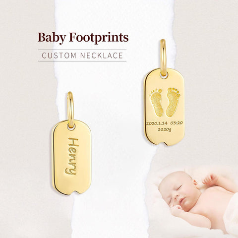 TDC™ 18K Gold Baby Custom Rectangle Footprint Necklace