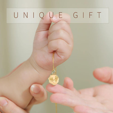 TDC™ 18K Gold Baby Engravable Medallion Handprints Footprint Necklace
