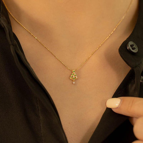 18K Gold Christmas Tree Necklace - Tsavorite