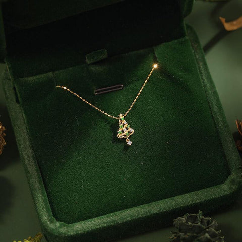 18K Gold Christmas Tree Necklace - Tsavorite