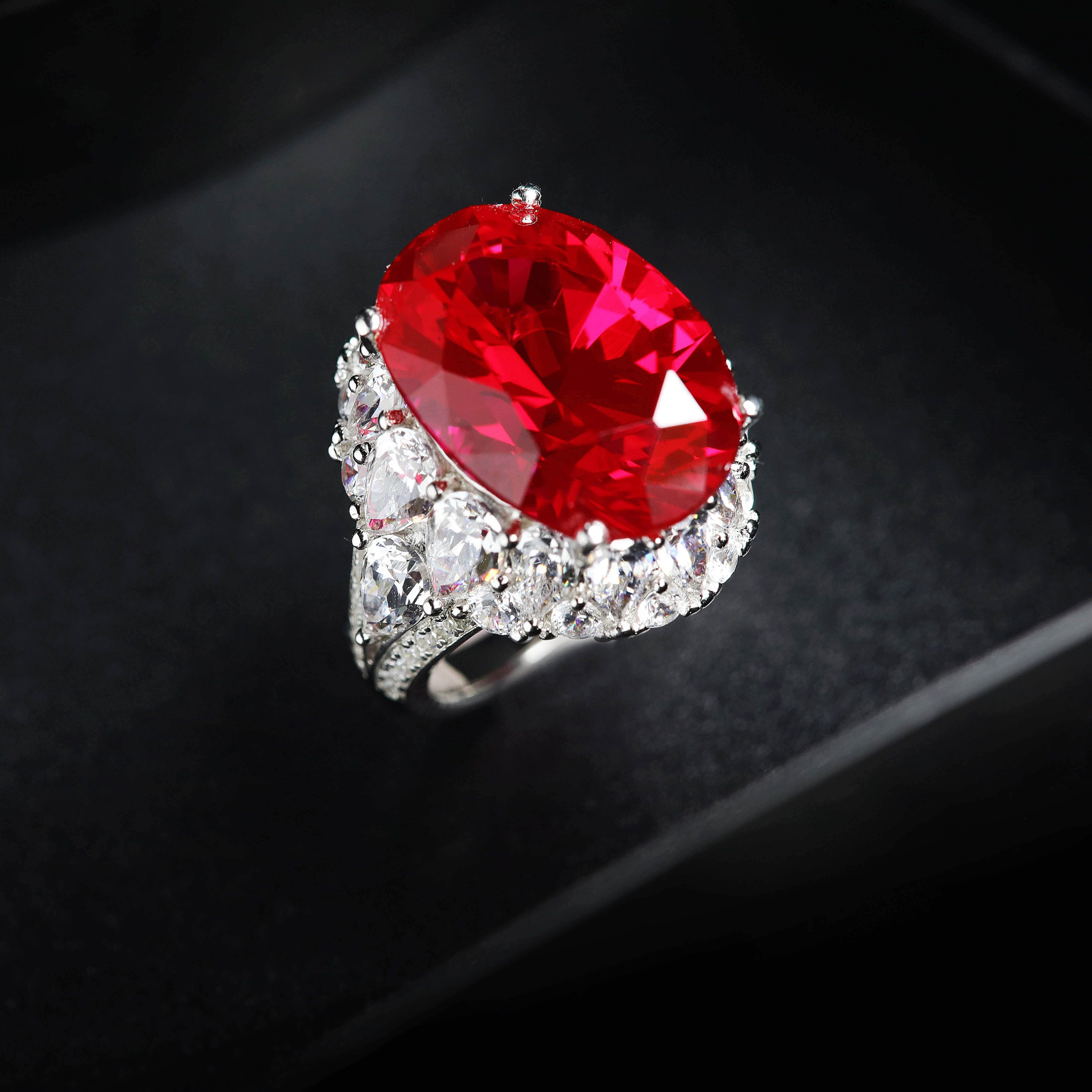 High-End Red Artificial Gemstone Silver Ring – TDC Jewellery
