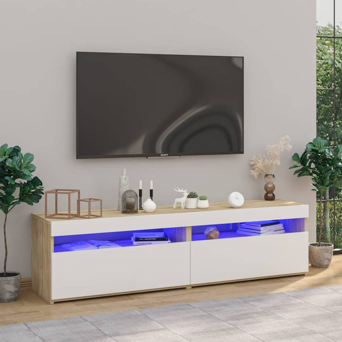 804402 vidaXL Armadietti TV 2 pz Luci LED Bianco e Sonoma 75x35x40 cm