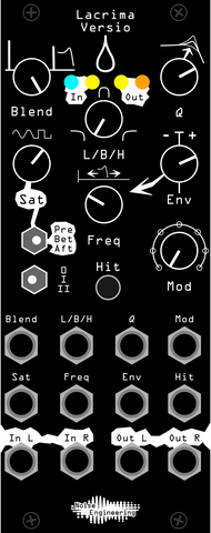 Lacrima versio with medium resonance and distortion, emulating guitar timbres.