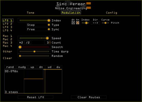 LFO 1 set to Step mode modulating pitch creating an arpeggio