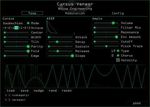 Cursus Vereor patched to create a folded sine wave