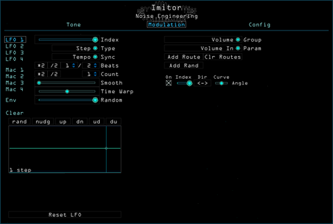 Imitor set to modulate its pan controls with an internal random sequencer 