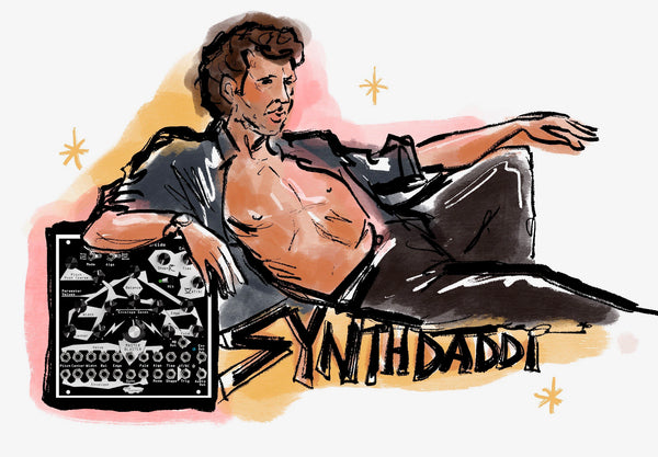 A drawing of Jeff Goldblum lounging against a gigantic Cursus Iteritas Percido