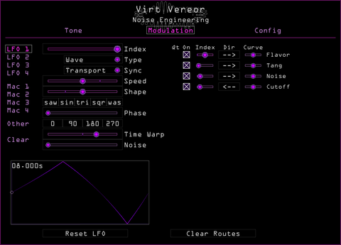 Virt Vereor's LFO 1 modulating a few parameters with a triangular LFO