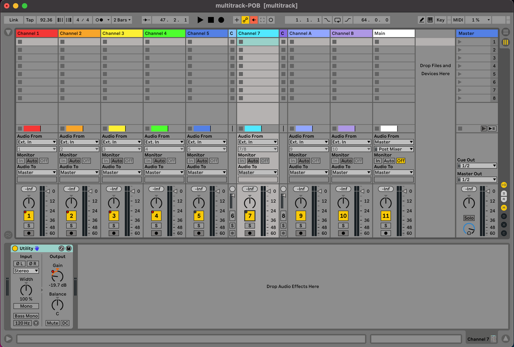 Ableton Live configured to record from an ES-9
