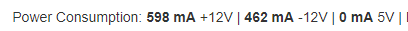 Power Consumption: 598 mA +12V | 462 mA -12V | 0 mA 5V