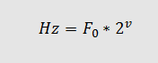formula shown in image: Hz = F0*2(to the power of)v 