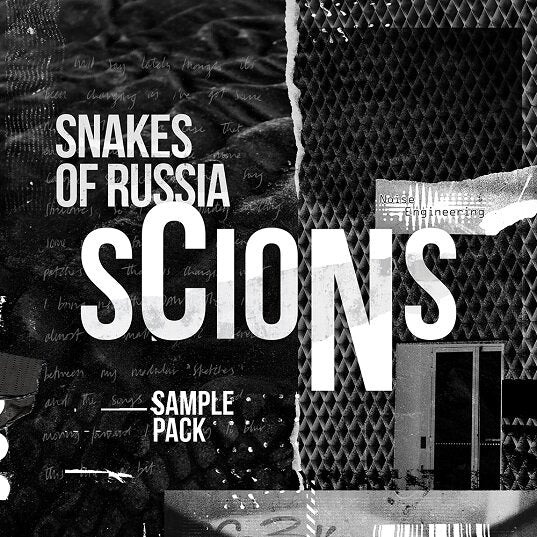 Black and white handwriting and metal grating, with text reading "snakes of russia scions sample pack" | Deathbeat sample pack by Snakes of Russia and Noise Engineering