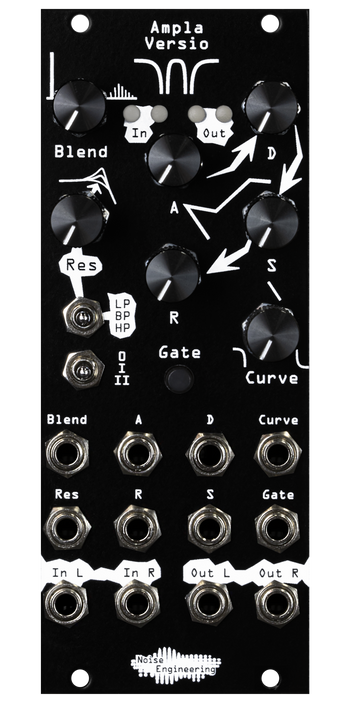 ADSR-controlled VCA and resonant filter gate on a DSP platform in black | Ampla Versio by Noise Engineering