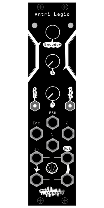 The dynamics processor of your dreams: stereo-in, stereo-out on a DSP/oscillator platform for Eurorack. Shown is the black Antri panel with numbered and lettered parameters, ideal for developing your own firmware, in black. | Librae Legio and the World of Legio by Noise Engineering