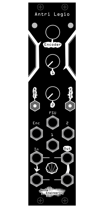 Virt Iter Legio oscillator and platform in 6hp, black numbered / blank aluminum panel | Noise Engineering