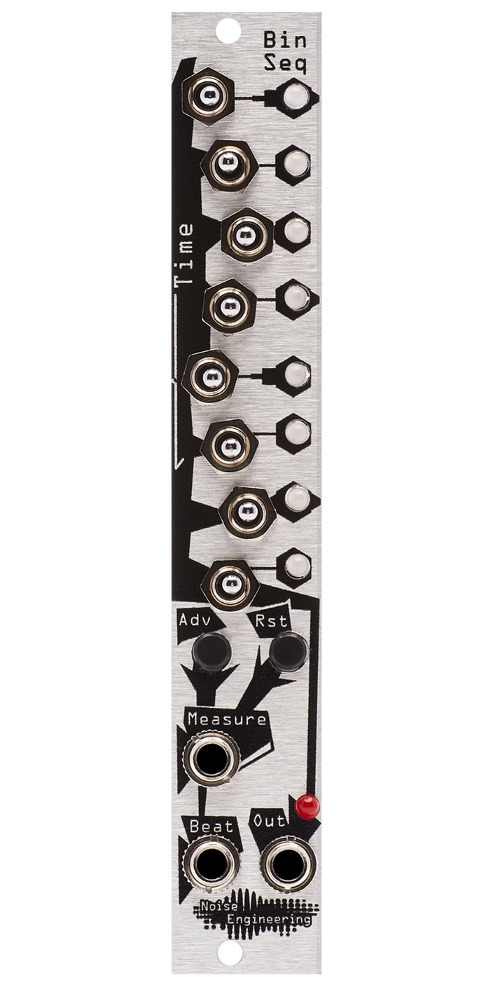 Compact 8-step trigger/gate sequencer with 8 switches in silver | Bin Seq by Noise Engineering