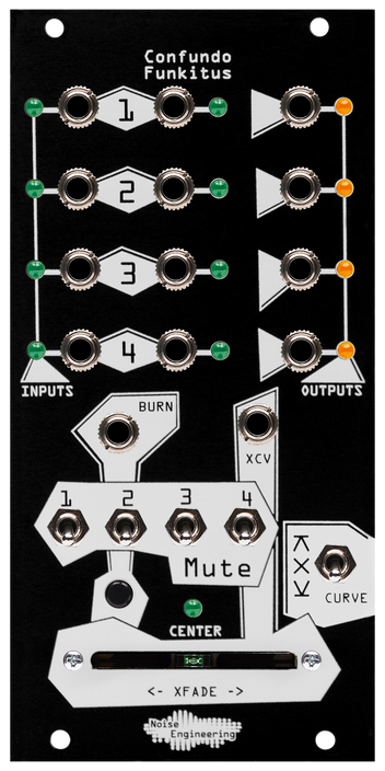 Four-part probabilistic rhythm crossfader Eurorack module in black | Confundo Funkitus by Noise Engineering