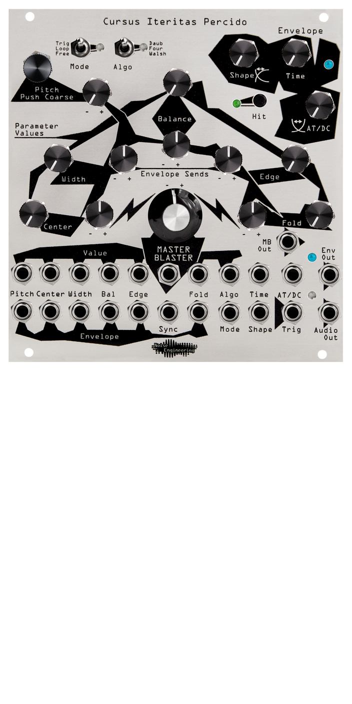 Wavetable Eurorack voice with modulation matrix and One Knob to Rule Them All in silver | Cursus Iteritas Percido by Noise Engineering