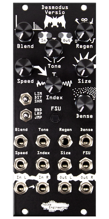 Stereo-in, stereo-out synthetic-tail generator reverb and DSP platform for Eurorack in black | Desmodus Versio by Noise Engineering| 