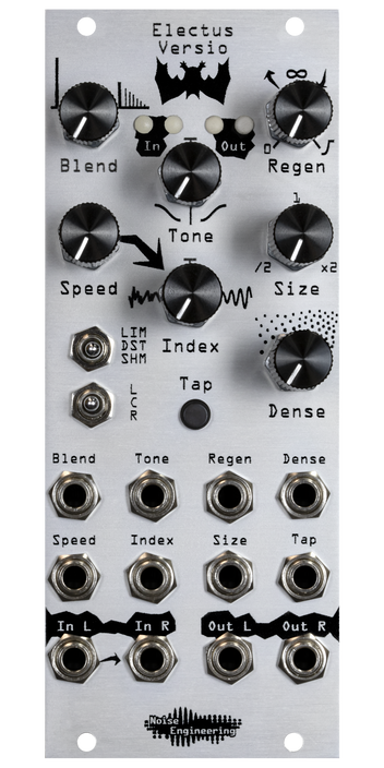 Clocked reverb/delay for stereo-in, stereo-out DSP platform in silver | Electus Versio by Noise Engineering