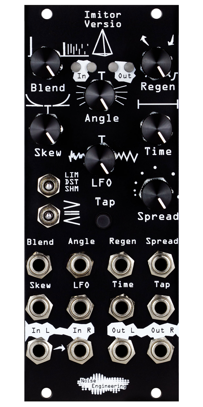 Stereo-in, stereo-out 12-tap multimode delay with clock sync and tap tempo plus DSP platform for Eurorack in black | Imitor Versio by Noise Engineering