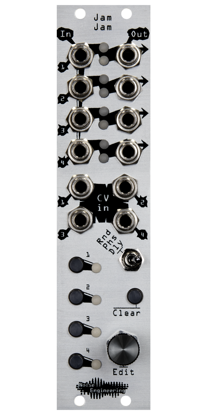 Four-channel trigger/gate/clock processor with three modes for Eurorack in silver | Jam Jam by Noise Engineering