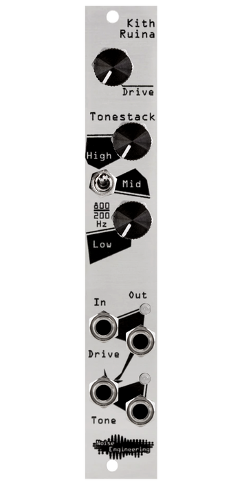 One-knob saturation/drive circuit and a clean two-band EQ distortion for Eurorack in silver | Kith Ruina by Noise Engineering