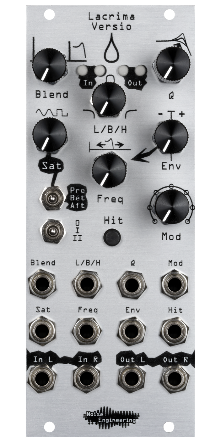 Autowah from hell on a stereo-in, stereo-out DSP platform for Eurorack in silver | Lacrima Versio by Noise Engineering