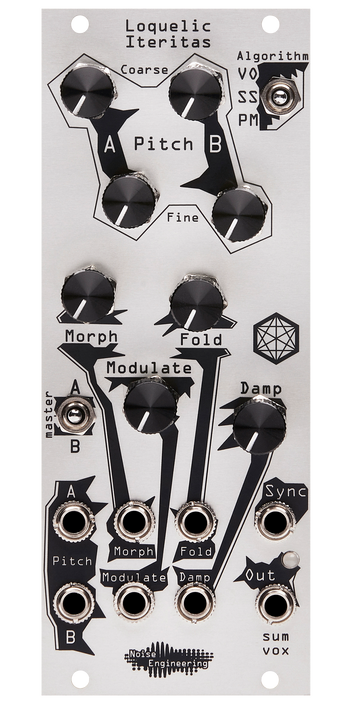 Three-algorithm digital complex Eurorack oscillator in silver | Loquelic Iteritas by Noise Engineering