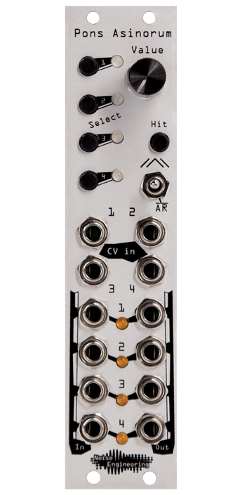 Pons Asinorum Eurorack module in silver with buttons and knob at top and jacks at bottom | Noise Engineering